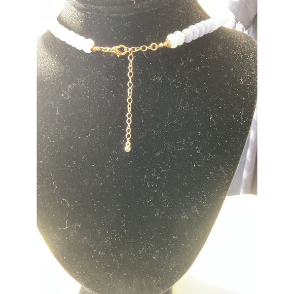 Blue Agate Beaded Necklace Pastel Ombre Purple, Blue, White, Gold Accents 16 in - Picture 2 of 3